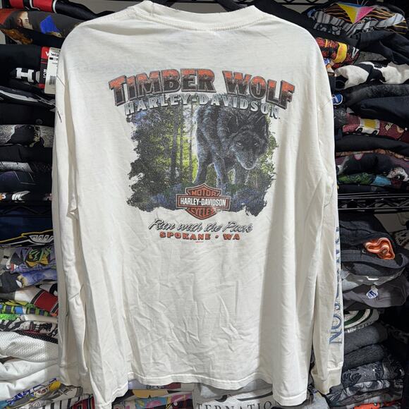 Y2K 2010 Harley Davidson Washington State Wolf Distressed Longsleeve Shirt Large - Picture 8 of 11